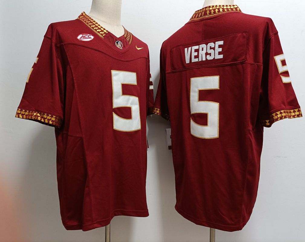 Men Florida State Seminoles FSU #5 Verse Red Nike 2025 NCAA Jersey